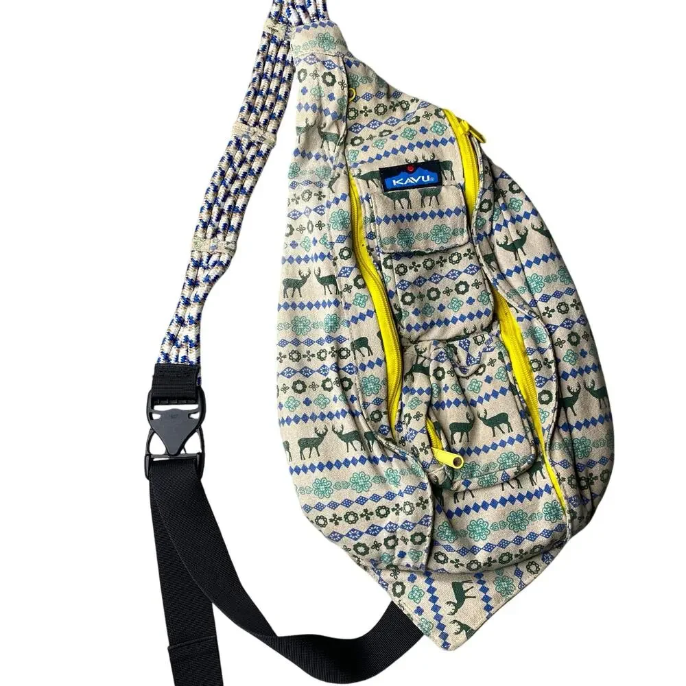 KAVU Original Rope Sling Bag Crossbody Swedish Scandinavian Deer Green/Begie